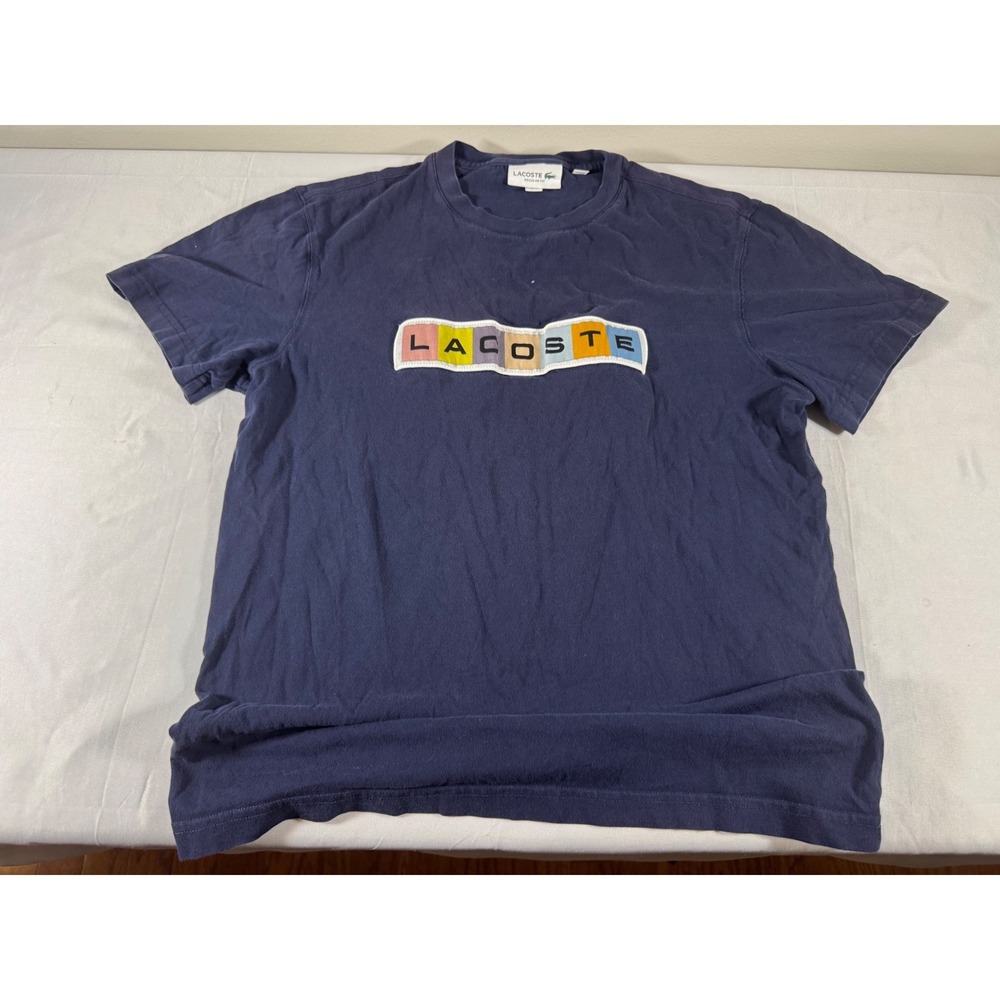 Lacoste Mens Regular Fit Navy Blue Block Letter Logo T-Shirt Size M